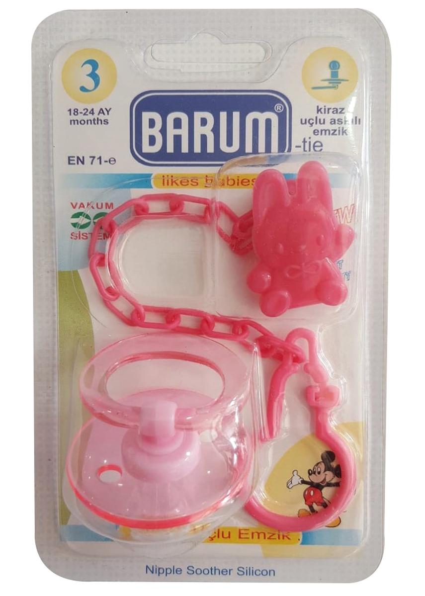 Barum Askılı 18-24 ay Delikli Taşlı Kiraz Uçlu Silikon Emzik Pembe