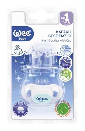 Wee Baby Kapaklı 0-6 Ay Fosforlu Delikli Ortodontik Yenidoğan Damaklı Silikon Emzik Şeffaf