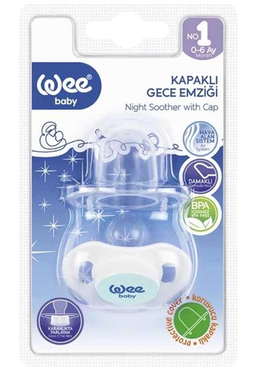 Wee Baby Kapaklı 0-6 Ay Fosforlu Delikli Ortodontik Yenidoğan Damaklı Silikon Emzik Şeffaf