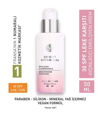 Yves Rocher Bright Botanical Güneş Koruyuculu Doğal Tüm Ciltler Anti-Aging, Kırışıklık Giderici Yüz Krem 50 ml
