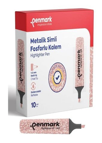 Penmark 10'lu Metalik Bronz Kesik Uçlu Fosforlu Kalem Seti