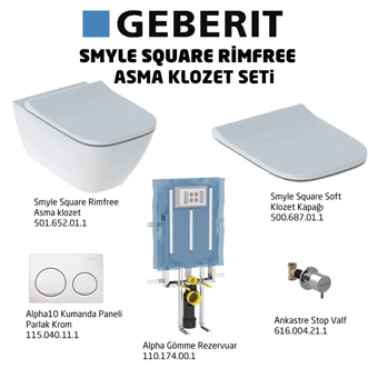 Geberit Smyle Square Seramik Kanalsız Arkadan Çıkışlı Gömme Duvara Sıfır Asma Klozet Beyaz