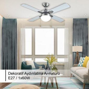 Rubenis RBT424 Slv Glob Işıklı Kumandalı Nikel 4 Kanatlı Açılır Kapanır Gümüş Tavan Vantilatörü