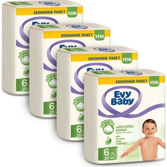 Evy Baby 4'lü Fırsat Paketi 6 Numara Cırtlı Bebek Bezi 4x20 Adet