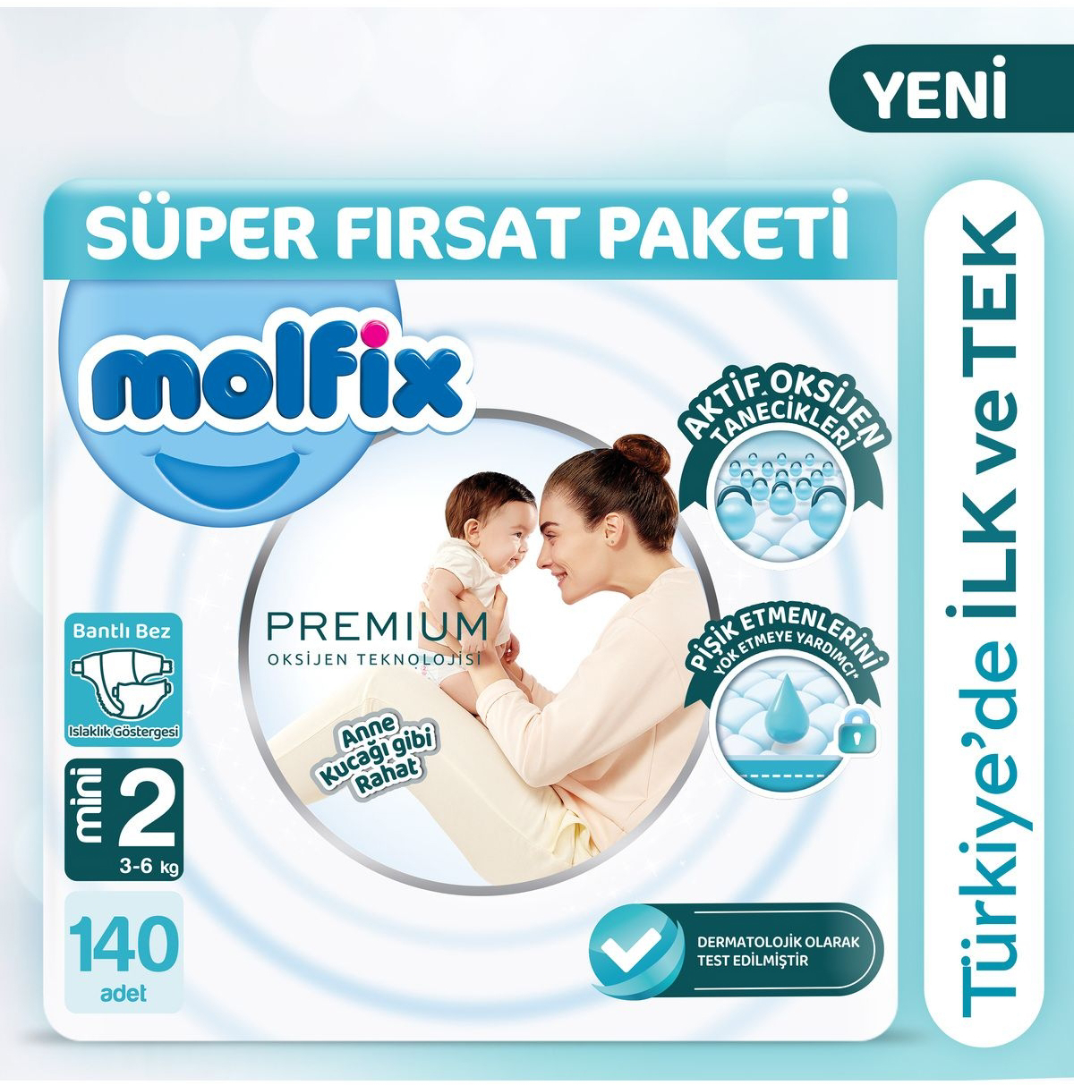 Molfix Premium 2 Numara Göbek Oyuntulu Cırtlı Bebek Bezi 140'lı