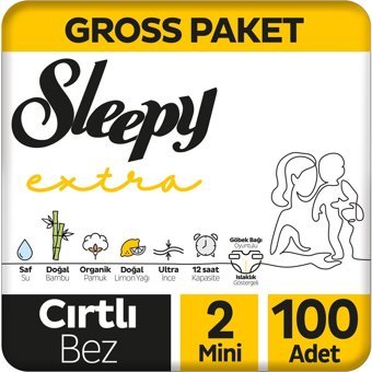 Sleepy Extra 2 Numara Organik Cırtlı Bebek Bezi 100'lü