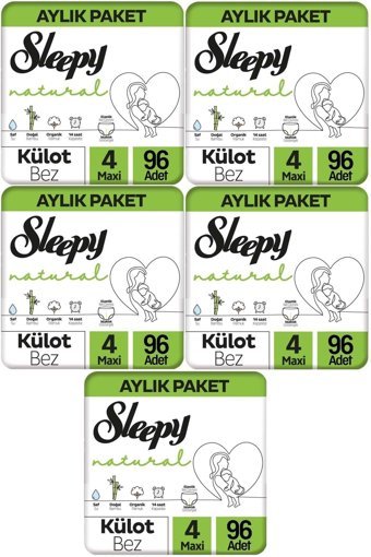 Sleepy Natural 4 Numara Organik Cırtlı Bebek Bezi 480'li