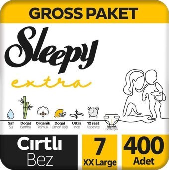 Sleepy Extra 7 Numara Organik Cırtlı Bebek Bezi 400'lü