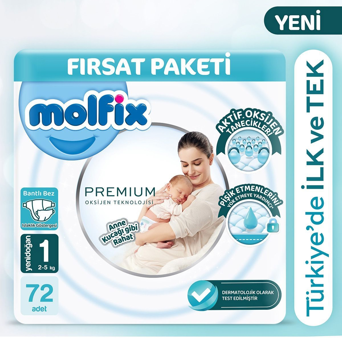 Molfix Premium 1 Numara Göbek Oyuntulu Cırtlı Bebek Bezi 72'li