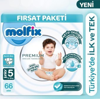 Molfix Premium 5 Numara Göbek Oyuntulu Cırtlı Bebek Bezi 66'lı
