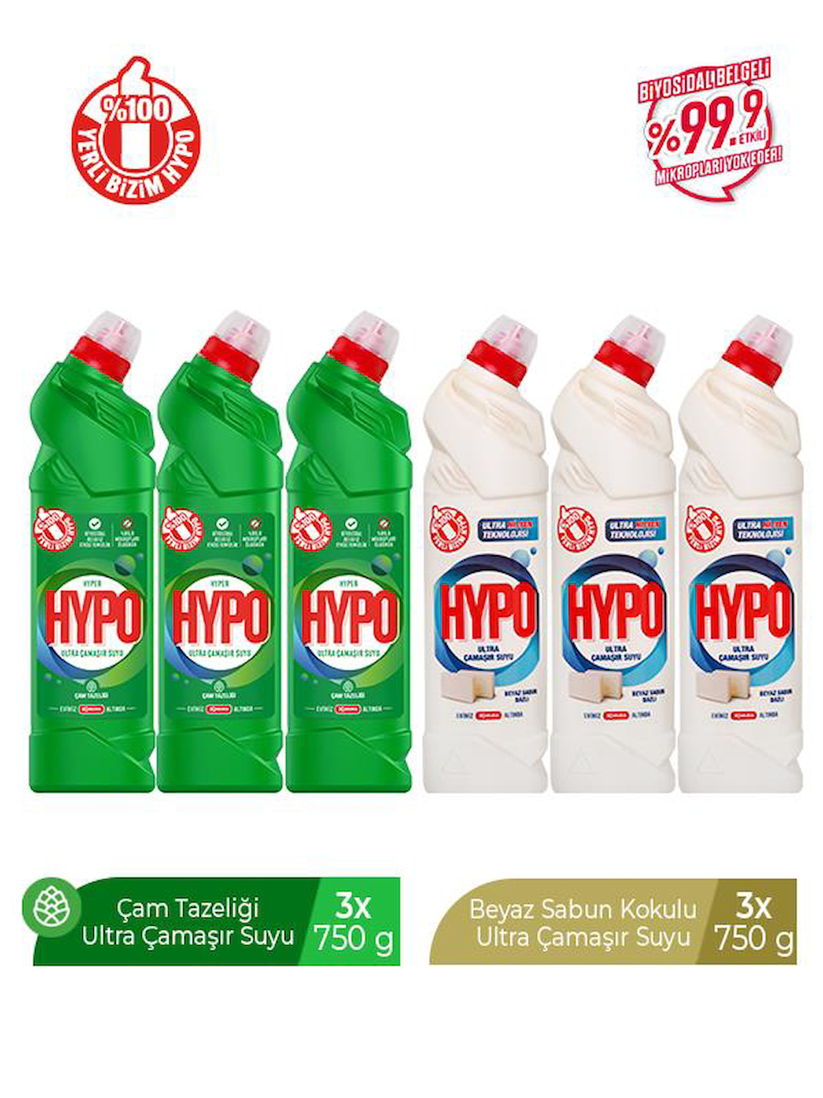 Hyper Hypo Çam Tazeliği-Beyaz Sabun Banyo-Mutfak İçin Konsantre Jel Çamaşır Suyu 6x750 ml