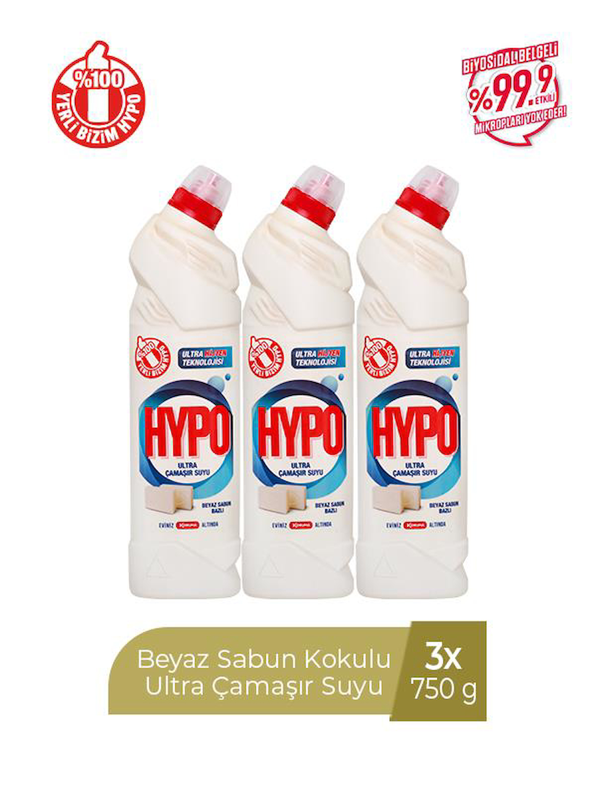 Hyper Hypo Ultra Beyaz Sabun Banyo-Mutfak İçin Jel Çamaşır Suyu 3x750 ml