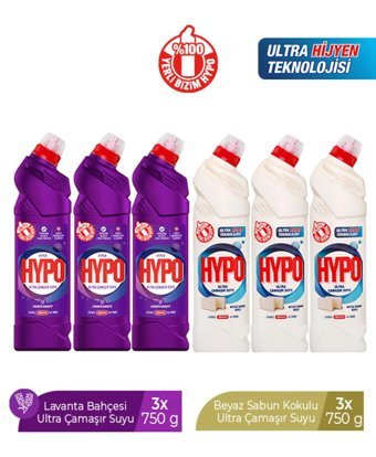 Hyper Hypo Ultra Lavanta Bahçesi-Beyaz Sabun Banyo-Mutfak İçin Konsantre Jel Çamaşır Suyu 6x750 ml