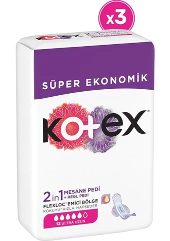 Kotex 2in1 Ultra Uzun 12'li Mesane Pedi 3 Adet