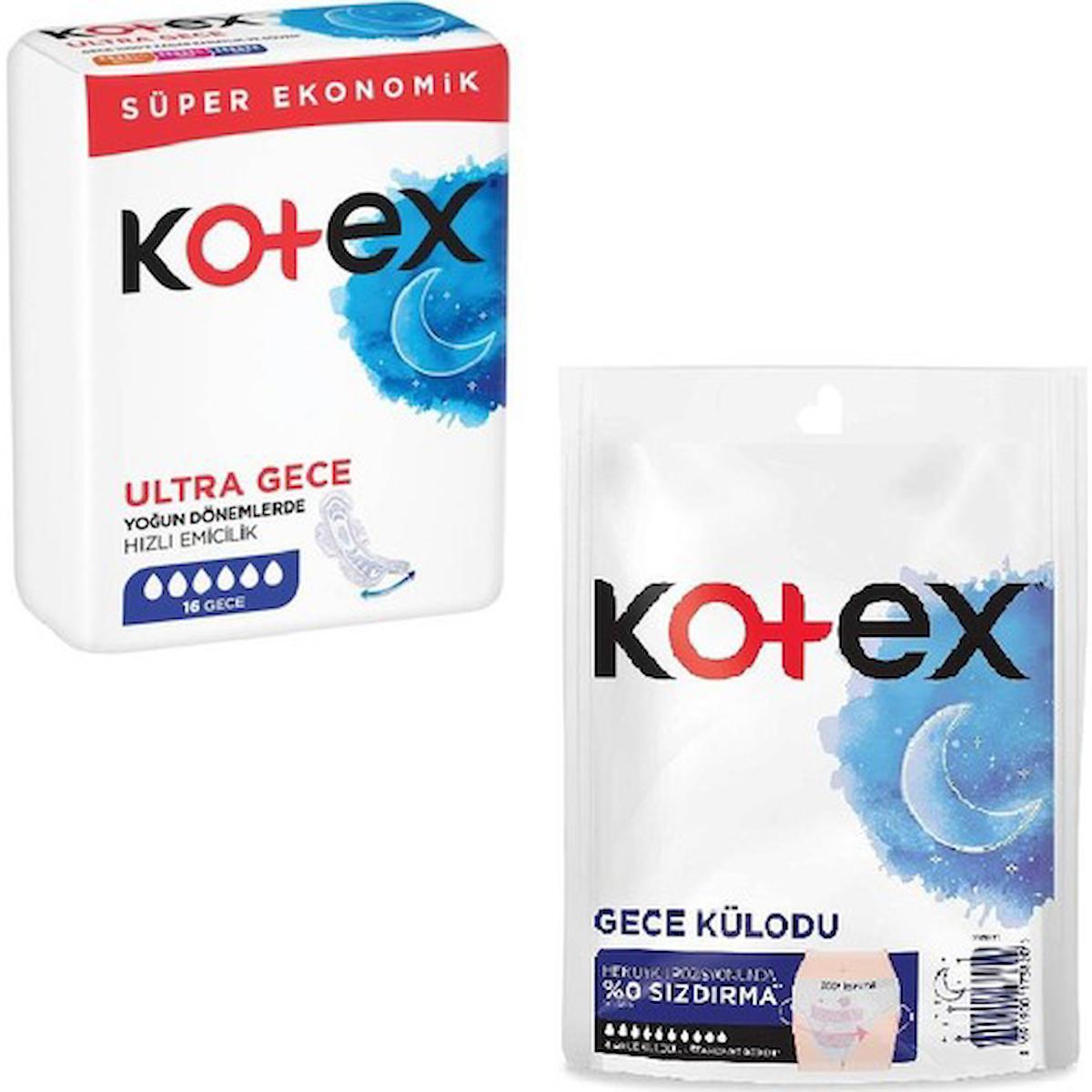 Kotex Ultra Gece 16'lı Hijyenik Ped + Kotex 2'li Gece Külodu