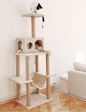 Nursoft Zooplus Tower Xxl Oturaklı Oyuncaklı Katlı 162 cm Kedi Tırmalama Evi
