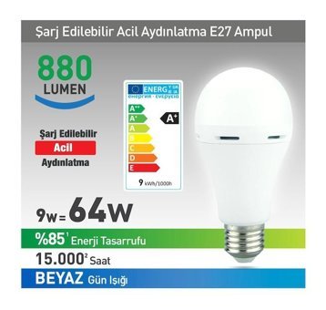 Nextled 9 W Tasarruflu Beyaz Şarjlı E27 Ampul Led Ampul