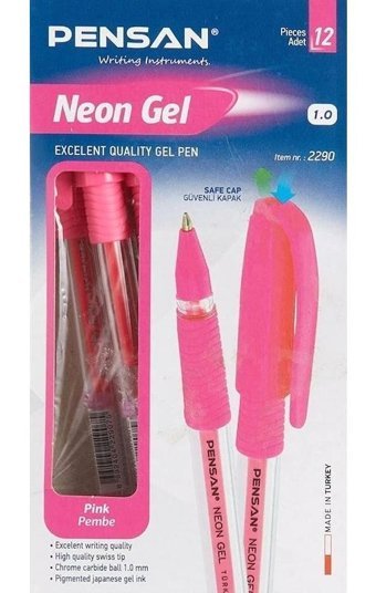 Pensan Neon Jel Tek Renkli 1 mm Pembe 12'li Tükenmez Kalem