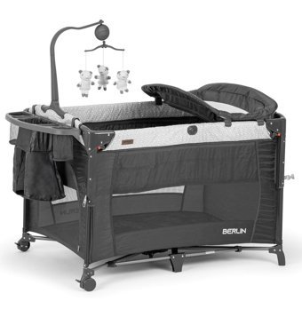 Prego Berlin Alüminyum 35 kg Kapasiteli Ayarlanabilir Taşınabilir Katlanabilir Ara Katlı 70x110 cm Sallanan Anne Yanı Park Yatak Siyah
