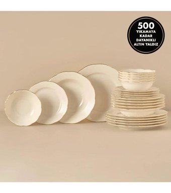 Bella Maison Clover Porselen 48 Parça 12 Kişilik Yemek Takımı (BEYAZ-GOLD)