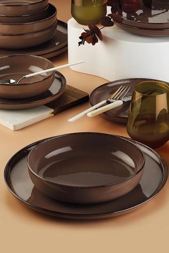 Kütahya Porselen Moderna 12 Parça 4 Kişilik Yemek Takımı Kahve