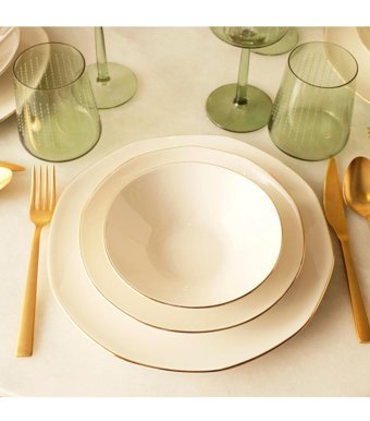 Bella Maison Opal Porselen 24 Parça 6 Kişilik Yemek Takımı Beyaz Gold