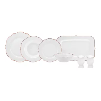 Karaca Daisy Wave Shape Kayıklı Porselen 27 Parça 6 Kişilik Yemek Takımı Rose