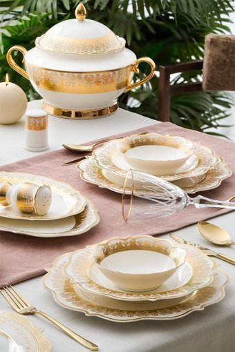 ACAR Helena 60 Parça 12 Kişilik Gold Porselen Yemek Takımı