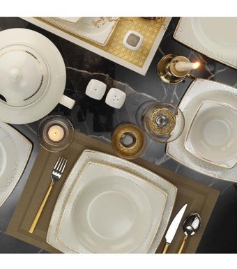 Kütahya Porselen Bone Mare 62 Parça 1175021 Desenli Yemek Takımı