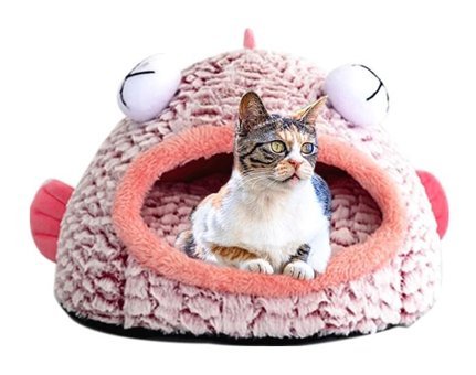 Vkemall Yuvarlak Tek Katlı İç Mekan Peluş Kedi Evi Pembe