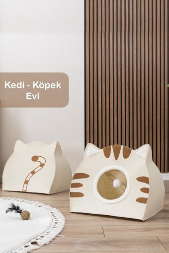 Meleni Home Dikdörtgen Tek Katlı İç Mekan Keçe Kedi Evi Krem