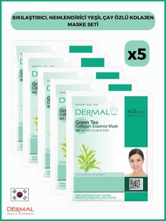Dermal Yeşil Çay Özlü Kolajen Nemlendirici Kağıt Yüz Maskesi 5x23 gr