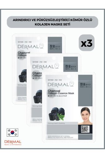 Dermal Kömür Özlü Kolajen Kağıt Yüz Maskesi 3x23 gr