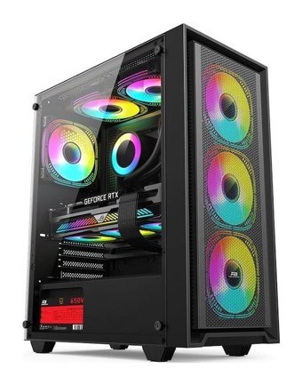 Power Boost Pb-P802Ab RGB Mesh Sıvı Soğutmalı 4 Fanlı Siyah Dikey ATX Oyuncu Bilgisayar Kasası