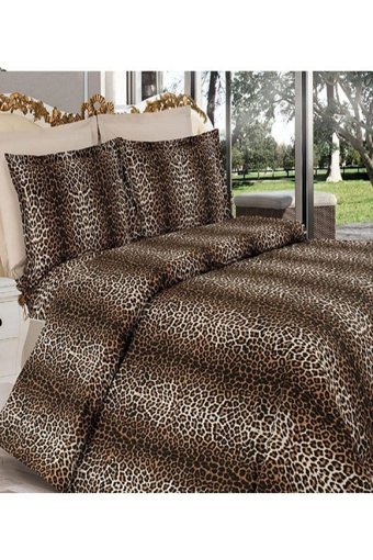 Sedali Home Pamuk 230x160 cm Lastikli Çarşaflı Leopar Tek Kişilik Nevresim Takımı Sarı