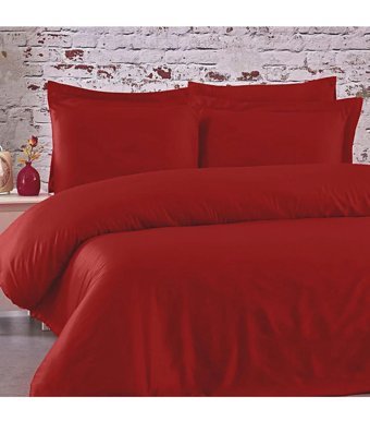 Sabia Çift Yastıklı Pamuk 120x200 cm Lastikli Çarşaflı Düz Tek Kişilik Nevresim Takımı Kırmızı