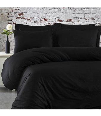Sabia 155 Tc Pamuk 120x200 cm Lastikli Çarşaflı Düz Tek Kişilik Nevresim Takımı Siyah