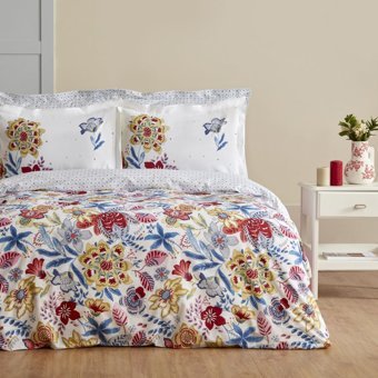 Karaca Home Persly Pamuk 200x220 cm Çarşaflı Çiçekli Tek Kişilik Nevresim Takımı Mavi