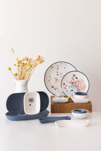 Keramika Blue Flowers 42 Parça 6 Kişilik Beyaz - Mavi Desenli Stoneware Kahvaltı Takımı