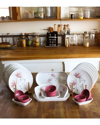 Keramika Hindiba 25 Parça 12 Kişilik Frambuaz Desenli Stoneware Kahvaltı Takımı