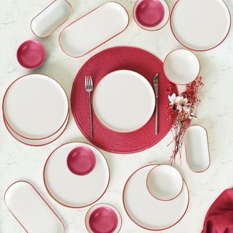 Keramika 2000 18 Parça 6 Kişilik Beyaz - Pembe Seramik Kahvaltı Takımı