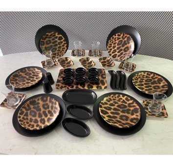 Keramika Leopar 41 Parça 6 Kişilik Çok Renkli Desenli Cam Kahvaltı Takımı
