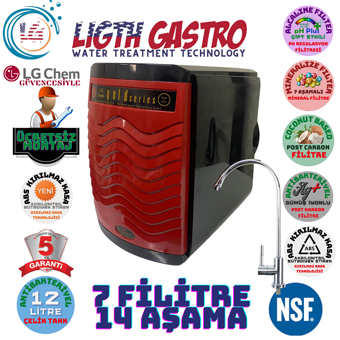 Light Gastro 14 Aşamalı Çift Membranlı 12 lt Kapalı Kasa Pompalı Tezgah Altı Su Arıtma Cihazı Siyah