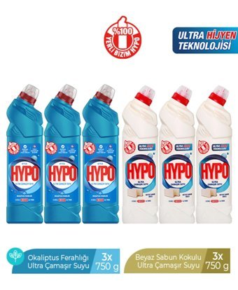 Hyper Hypo Beyaz Sabun-Okaliptus Ferahlığı Konsantre Jel ÇamaşırSuyu 6x750 gr