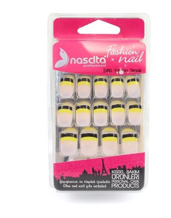 Nascita Kare Şeffaf Parlak French Siyah - Sarı 24'lü El Takma Tırnak