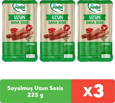 Pınar Soyulmuş Sosis Uzun Dana Sosis 3x225 gr