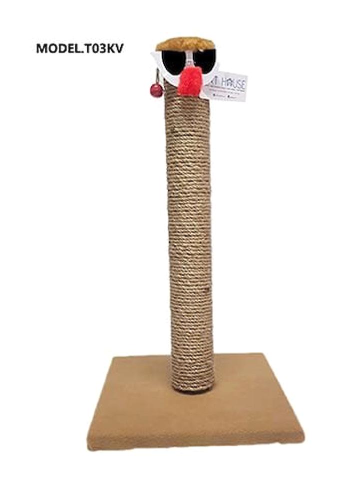Cat Hause T03 Oturaklı Oyuncaklı 54 cm Kedi Tırmalama Tahtası Kahverengi