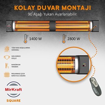 Mirkraft Square 2800 W Duvar Tipi Infrared Isıtıcı Siyah