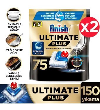 Finish Powerball Ultimate Plus Hepsi Bir Arada Kapsül Bulaşık Makinesi Deterjanı 2x75 Adet
