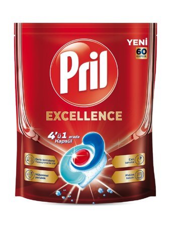 Pril Excellence 4'ü 1 Arada Kapsül Bulaşık Makinesi Deterjanı 60 Adet